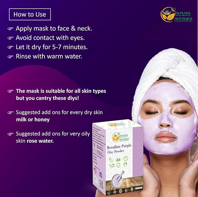Brazilian Purple Clay Powder Detoxify Skin & Hair Natural Beauty & Skincare DIY Clay for Soap, Facial Cleansing Mask, Bath Bombs, Body Wash Making 8 oz