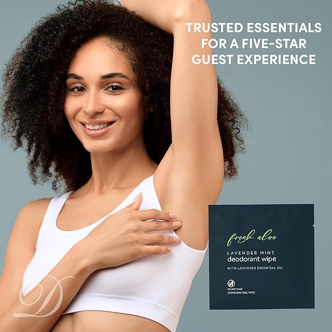 Individually Wrapped Deodorant Wipes | 500 Count Bulk | Lavender Mint with Fresh Aloe | Aluminum Free Travel Toiletries for Men and Women