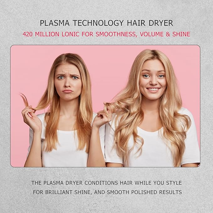 CONFU Diffuser Hair Blow Dryer - Plasma Ionic Professional 1600 Watt Hairdryer Fast Drying for Curly Hair Anti Frizz - Lightweight Portable Ion Blower Dryer for Women & Men