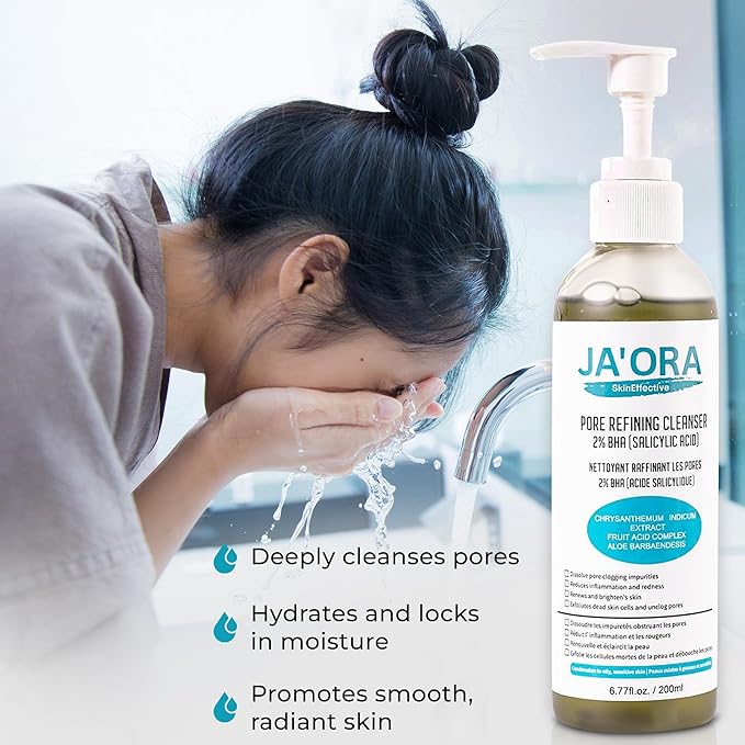 JA'ORA Deep Detox Face Cleanser – 2% Salicylic Acid + Aloe Vera – Clear Pores, Reduce Shine & Brighten Skin – Clean Beauty for Oily & Sensitive Skin – 200ml
