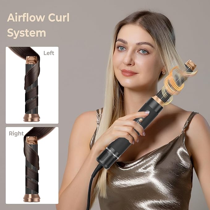 7 in ONE Hair Dryer Brush, Powerful Blow Dryer Brush with Auto- Wrap Curler, Detachable Fast Drying, Volumizing, Curling, Straightening, Ionic Hair Dryer with Diffuser, Hair Styling Tools 100-120V