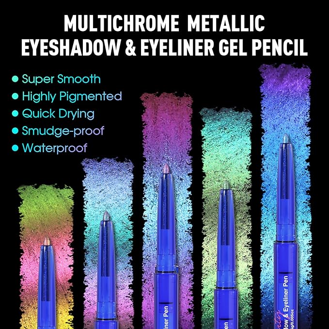 UCANBE Chameleon Eyeshadow & Eyeliner Gel Pencil-Multichrome Shifting Colors Metallic Glitter Eye Makeup,Waterproof Long-Lasting Smudge-Proof Multi-Dimensional Color (Teal Green to Rose Magenta)