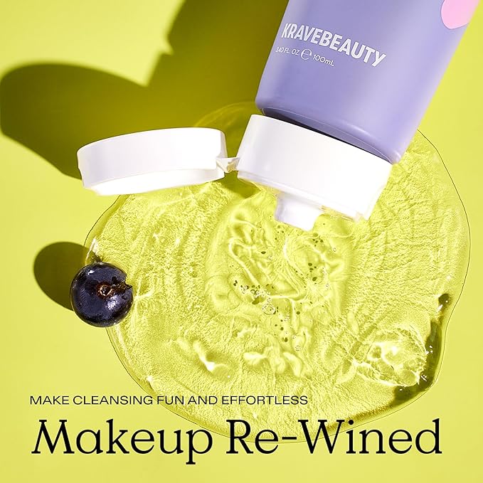 KraveBeauty Makeup Re-Wined Jelly Oil Cleanser – K-Beauty Transforming Cleanser, Removes Makeup & Impurities, Gentle Daily Face Wash, Vegan & Cruelty-Free, 3.4 fl oz, Pack of 1