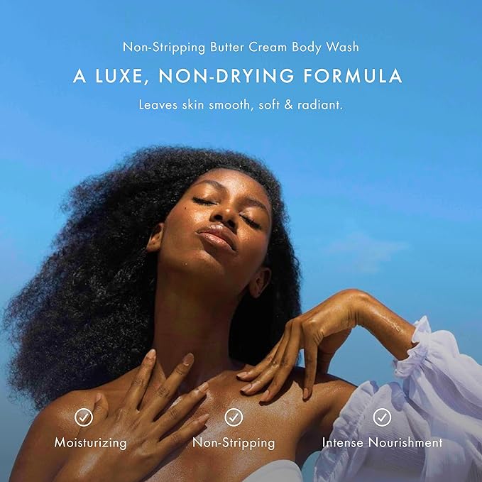 Non-Stripping Butter Cream Body Wash, Shea Butter Body Wash, Exfoliating & Moisturizing Liquid Soap, Ugandan Vanilla + Ethiopian Honey