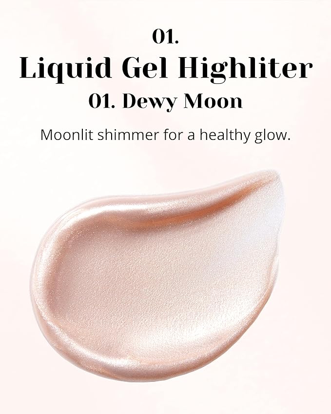 Glint Liquid Gel Highlighter (Dewy Moon, 0.1oz) - Multi-Use Face & Body Gloss for Smooth Glow, Long-Lasting Illuminator Balm for Healthy Radiance. Korean Makeup. Eyes, Cheeks