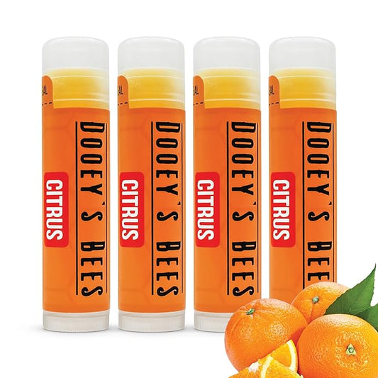 Dooey's Bees All Natural Handmade Beeswax Based 4 ingredient Lip Balm, 4 Count (4 - Pack, Citrus)