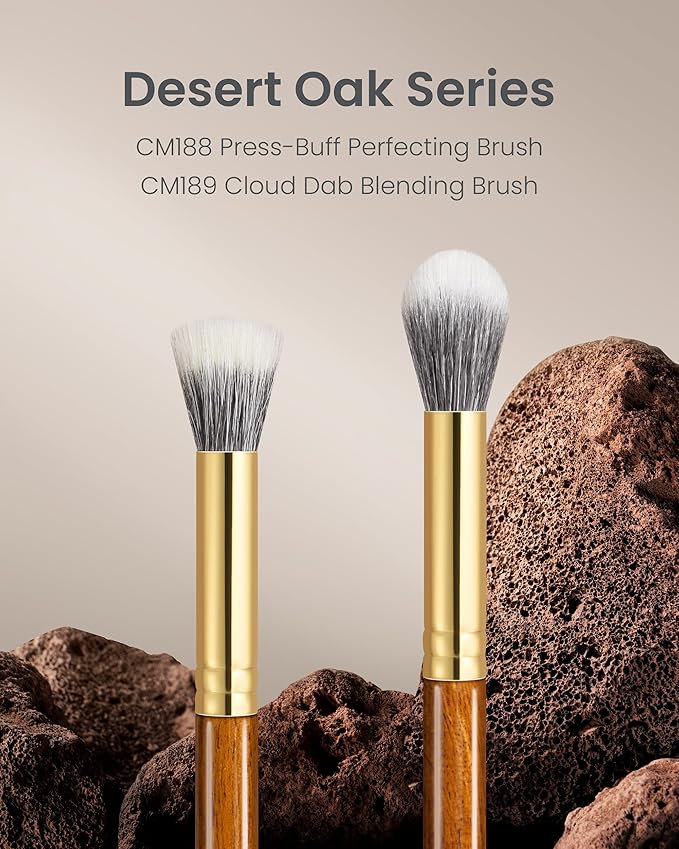 Desert Oak Series Powder Cheek Duo Brush Set - CM 188 Blush Brush & CM 189 Highlighter Brush of Goat Hair for a Soft-Focus Glow, Bubinga Handle