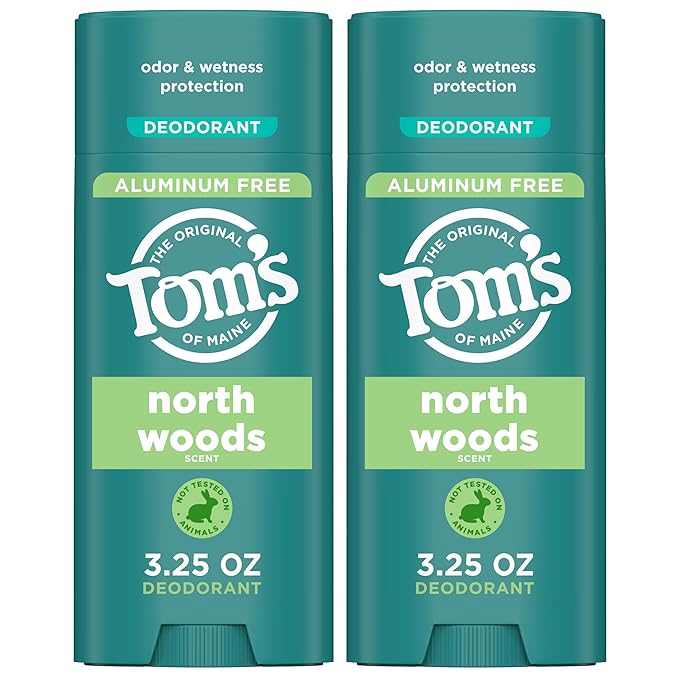 Tom’s of Maine North Woods Natural Deodorant for Men and Women, Aluminum Free, No Artificial Fragrances, Dyes, or Preservatives, Baking Soda Free, 48-Hour Odor Protection, 3.25 oz (2 Pack)