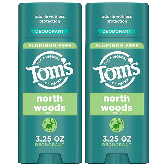 Tom’s of Maine North Woods Natural Deodorant for Men and Women, Aluminum Free, No Artificial Fragrances, Dyes, or Preservatives, Baking Soda Free, 48-Hour Odor Protection, 3.25 oz (2 Pack)