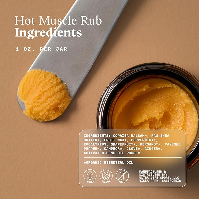 Ultra Life Sport – Premium Hot Muscle Balm with Shea Butter & Organic Essential Oils – 100% Vegan, Non-GMO, Free Trade – Warming Topical Formula with Chai Tea Scent - 1 oz.