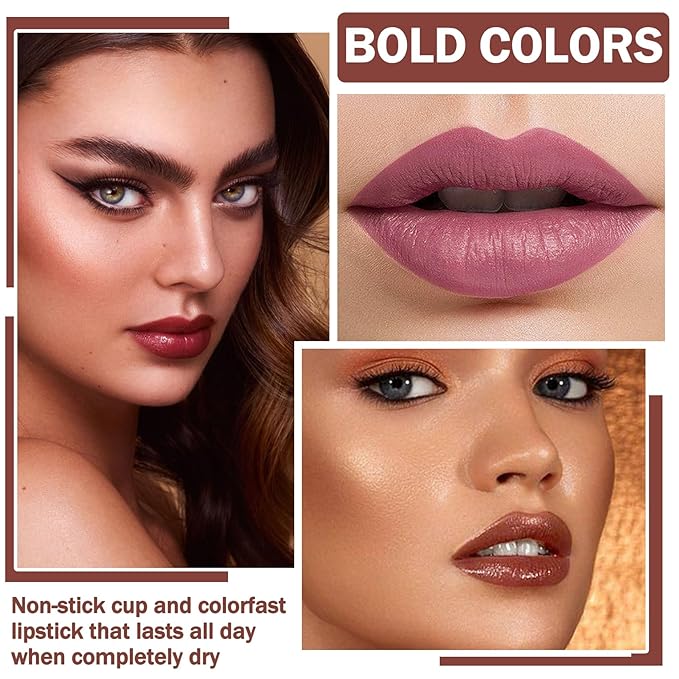 3 in 1 Red Lip Liner and Lip Gloss Lipstick Set for Women Waterproof Lip Liner and Lipstick Combo Long-lasting Smudge Proof Lip Kits Daily Professional Lip Makeup (06# Red High Heels)