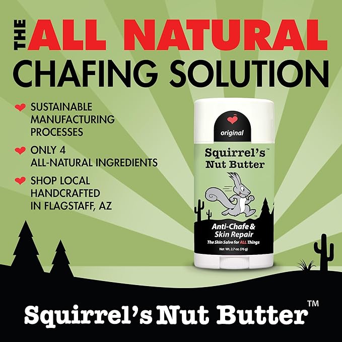 Squirrel's Nut Butter Anti Chafe Stick | All Natural Chafe Prevention & Skin Care for Athletes, Runners & Adventurers | Thighs, Arms, Pack Straps & More | 2.7 oz