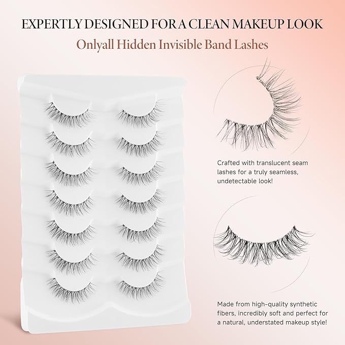 Onlyall Natural False Eyelashes Wispy Clear Band Fake Lashes H86