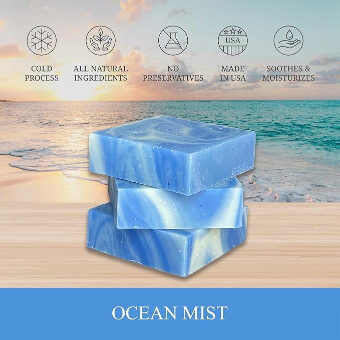 Dr. Wally's Handcrafted Soap Ocean Mist 5 oz Bar, with Shea Butter and enrich with Olive Oil, All Natural - Cold process - 100% Handmade - Made in USA, pack of (3) (ocean mist)