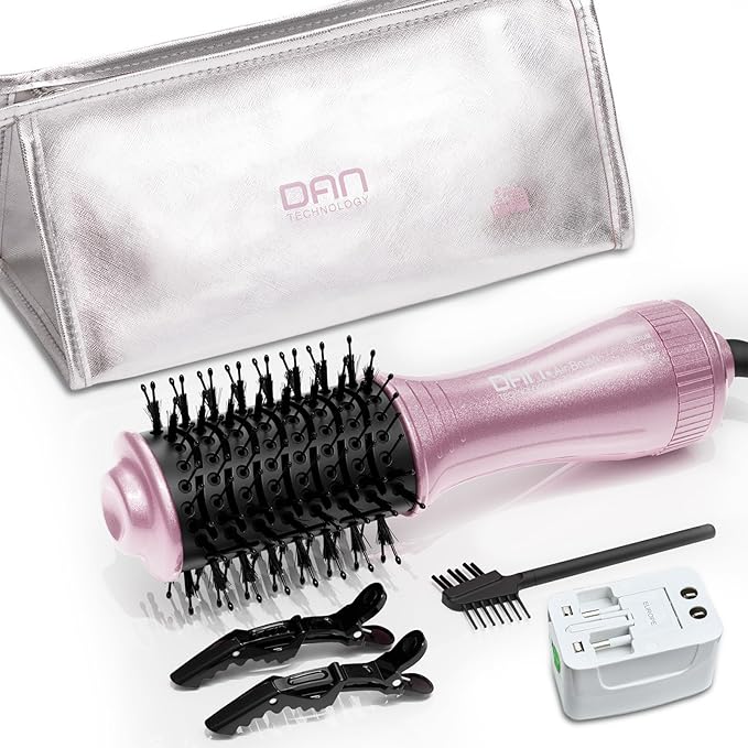DAN Dual Voltage Hair Dryer Brush,2 inch Blow Dryer Brush,110V-120V/220V-240V Automatic Dual Voltage,smallBrush Hair dryers with Multifunctional Conversion Plug,for European and Travel Use