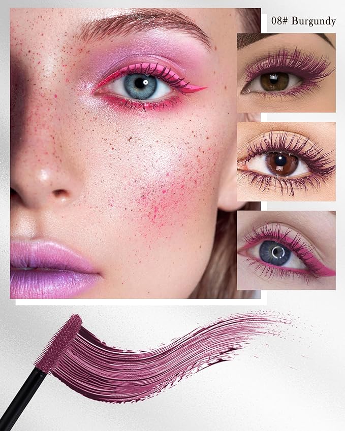 5D Burgundy Mascara for Eyelashes-1Pcs Longlasting Waterproof Colored Mascara Volume and Length,Volumizing Curling Eye Lashes Fiber rimel de pestañas,Christmas Eye Makeup Gift for Women Girl