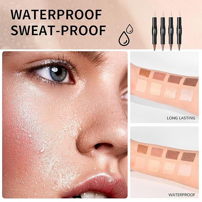MAEPEOR 2-in-1 Contour Highlighter Stick Non-greasy and Non-drying Contour Pen Long Lasting Waterproof Face Brighten Contouring Makeup Pen (03 Wing Pearl & Mocha)