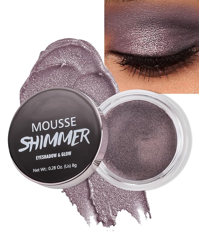 Shimmer Cream Eyeshadow, Ultra-Blendable Glitter Eye Shadow with Moisturizing Formula, Waterproof Long Lasting & Highly Pigmented, Single Creme Eyeshadow Highlighter Makeup for Women-01#Smoky Purple