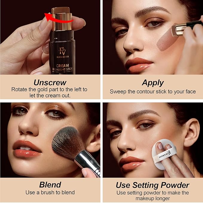 FV Contour Stick, Blendable & Smooth Cream Bronzer Stick with Natural Matte Finish, Waterproof & Highly Pigmented Face Contour Bronzer Stick Makeup for Beginners, Long Lasting & Cruelty-free, 02 Mocha