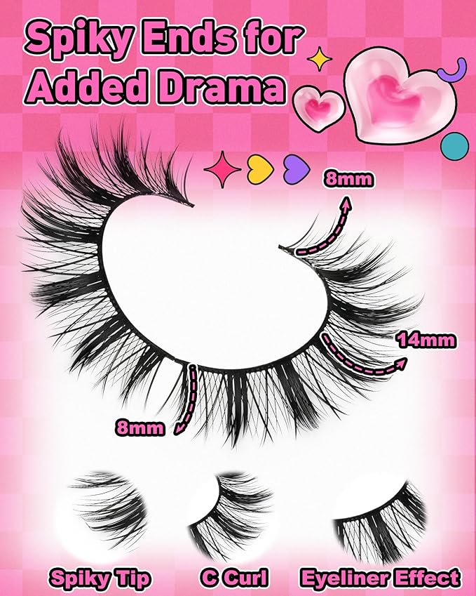 Manga Lashes Spiky False Eyelashes - Wispy Natural Look Anime False Eyelashes 10 Pairs Cotton Band Strip Lashes Cosplay Asian D Curl Fake Lashes by EMEDA(14mm #01)