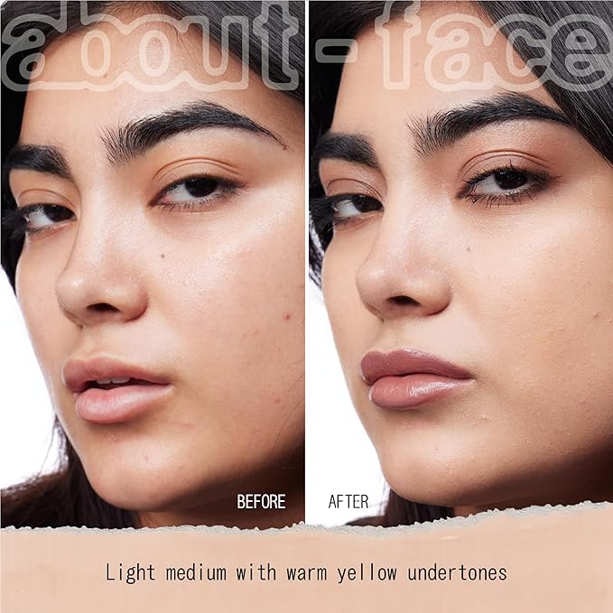 about-face THE PERFORMER Skin-Focused Foundation LM1Warm– Medium Coverage, Long-Wear, Breathable & Buildable Base – Clean, Vegan, Hydrating Formula with Blue Agave & Chlorella – 1.08oz