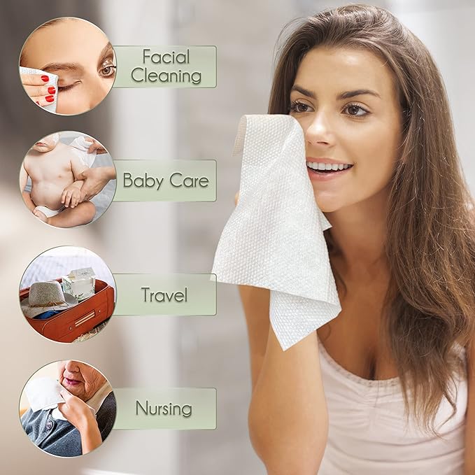 Disposable Face Towel Biodegradable Large Dry Face Wipes 120 Count/2 Box Extra Thick Soft Clean Facial Towels for Sensitive Skin, Makeup Removing, Facial Cleansing, Nursing, Travel, 10"×12"