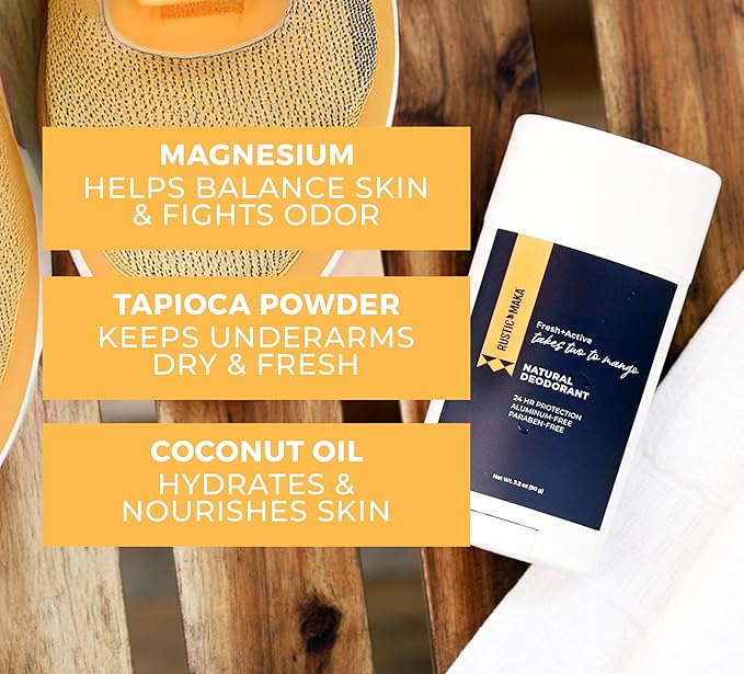 Rustic MAKA Natural Deodorant, Takes Two To Mango (Mango + Lime), Free of Aluminum, Baking Soda & Parabens, Activated Charcoal + Magnesium, Continuous Odor Control