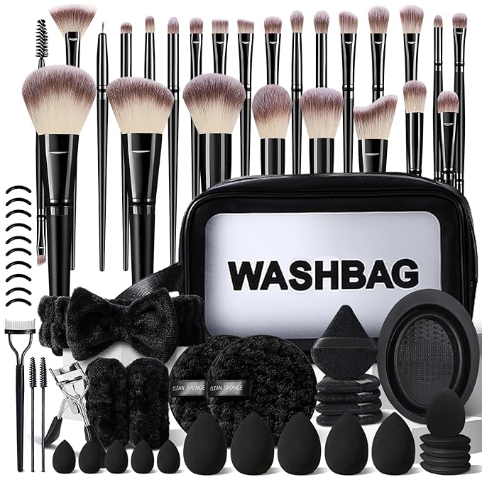 Black Makeup Brushes Set Professional 66Pcs with Case Premium Synthetic for Foundation Concealer Blush Eyeshadow Powder Contour Makeup Brush Kit Face Eye Make up Brushes & Tools
