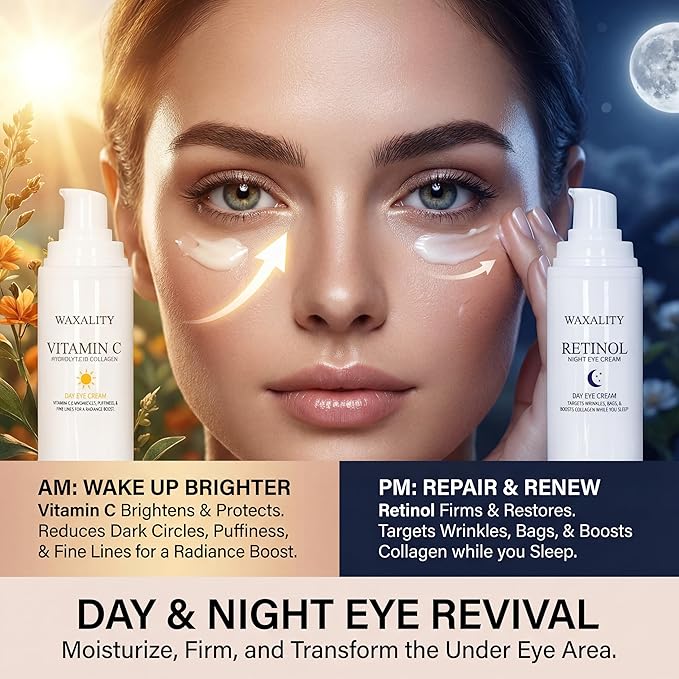 Under Eye Cream Dark Circles, Under Eye Skin Treatment Cream Reduces Puffiness, Fine Lines, Wrinkles and Eye Bags, Day & Night Brightening, Moisturizing & Firming Eye Serum with Vitamin C & Retinol