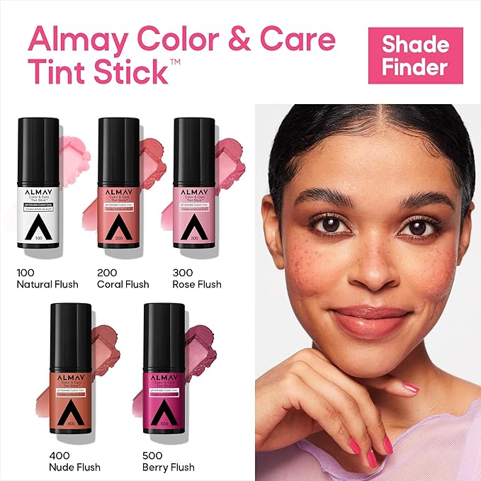 Almay Lip and Cheek Tint, Color & Care Tint Stick, Multi-Use Moisturizing Blush and Lip Color, Dewy Finish, 200 Coral Flush, 0.25 oz