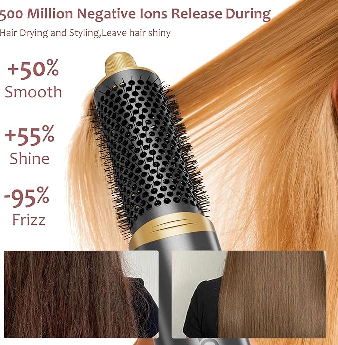 Hair Dryer Brush Hair Styler: 5 in 1 Air Styling& Drying System, 110,000 RPM Auto Wrap Hot Air Brush Set for Fast Drying, Curling Volumizing Smoothing&Styling, Detachable Oval Brush, Concentrator