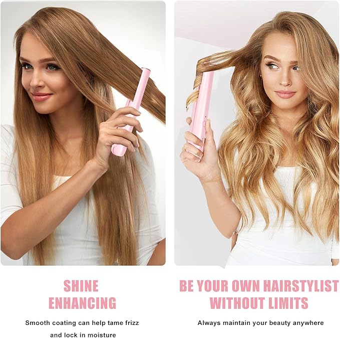 Mini Portable Cordless Hair Straightener,USB Rechargeable，Rapid Heating can Work continuously for 40 Minutes,Wireless Curling Iron for Travel (Pink)