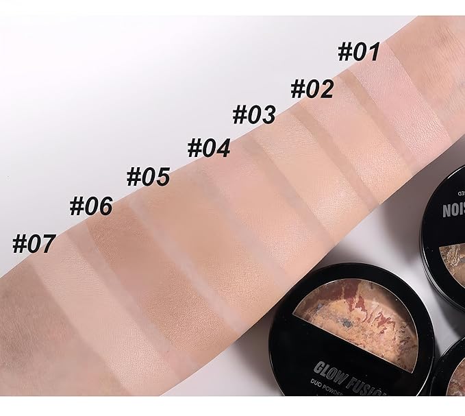 MAEPEOR Baked Setting Powder Brighten Color Correcting Powder Foundation Natural Smooth Lightweight Oil-Control Pressed Foundation (05 Tan)