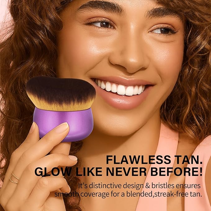 FUNAN Extra Large Body Makeup Brush For Self Tanner, Bronzer Blend &Self Tan Back Applicator, 75mm Wide-headed Kabuki Brush, Oval Face Neck Body Leg Tanning Makeup purple