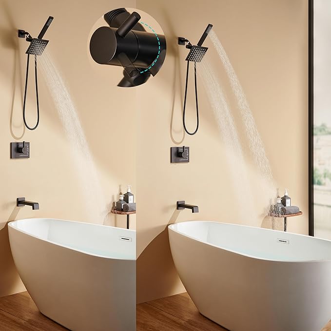 Shower Faucet Set Dual Shower Heads with Handheld Spray Combo and Tub Spout, All Metal Dual Shower Head Combo and 3-Way Diverter,Black Shower Head and Handle Set