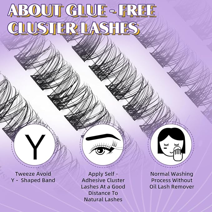 B&QSelf Adhesive Eyelashes SA03 48 PCS Self Adhesive Lashes Pre-Glued Cluster Lashes D Curl No Glue Eyelashes 10-16mm with Lash Tweezers 1 Step DIY Lash Self Stick (SA03-D)