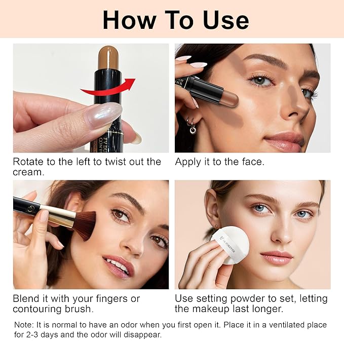FV Dual-Ended Contour & Highlighter Stick - 2 Pack, Waterproof, Long-Lasting, Creamy & Blendable Formula, Natural Finish Sculpting Stick for Face & Body, Shades: 02 Light/Medium & 01 Medium