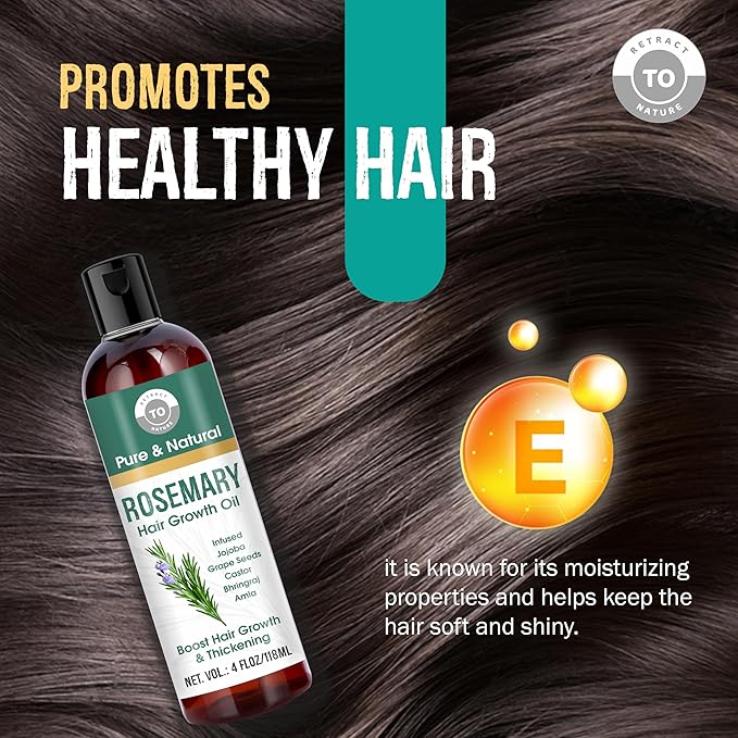 Rosemary Hair Growth Oil - 4 floz/118ml - For Hair Fall Control and Nourishment - Made With Castor, Jojoba, Grape Seed, Almond, Amla and Bhringraj Oils