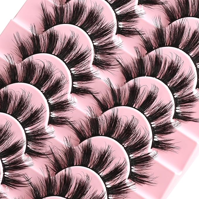 FARRED Fluffy Lashes Natural Eyelashes Short Wispy Eye Lash Strips 10 Pairs Separated Volume Eyelash Pack 17mm Dramatic Wispies Fake Strip Lashes Clusters Cat Eye Pestañas Spiky Look (C7 | 11-17MM)