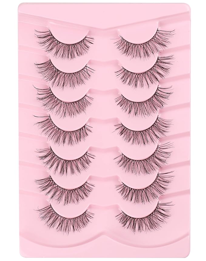 Onlyall Natural Lashes Wispy Lashes Natural Look False Eyelashes Natural Flared Eyelashes False Eye Lashes Soft Fluffy Lashes 7 Pairs T29