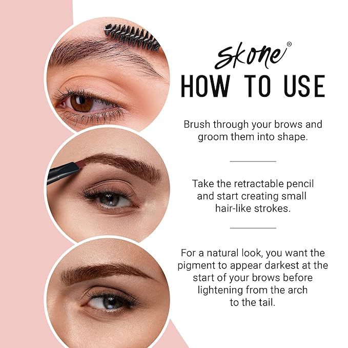 Skone Cosmetics The Original Brow Wand Eyebrow Pencil with Brush - Dual-Sided Retractable Waterproof Long-Lasting Brown Eye Brow Pencils for Women with Sleek Eyebrows - Cinnamon for Redheads