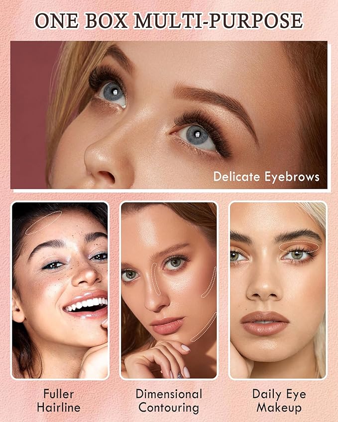 Eyebrow Powder Kit,Long Lasting Waterproof Light Ash Brown Duo Tint Eye Brow Filler,Enhance Define Brows,Eye Makeup Contour Powder Palette with Mirror Brow Tools,Mother's Day Gift for Women Girl-04