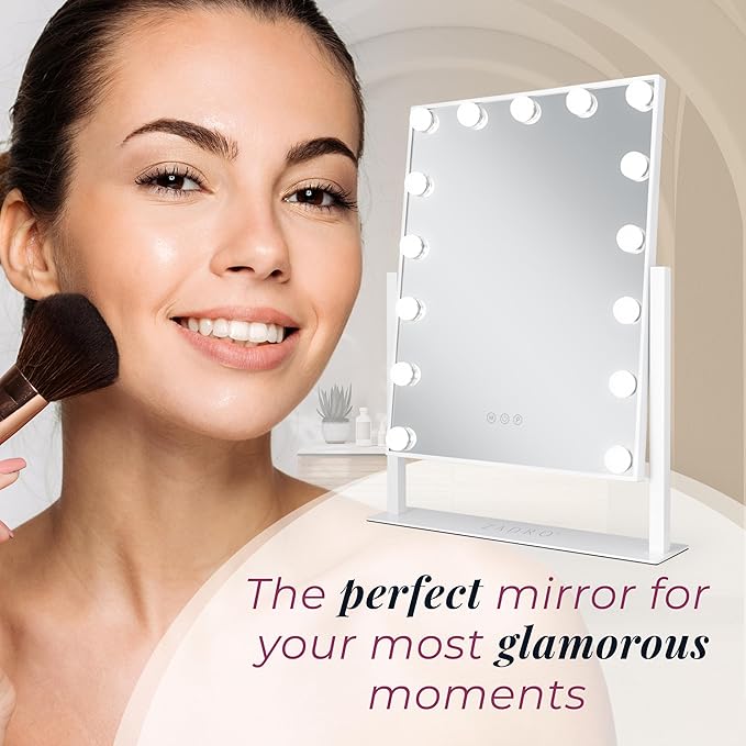 Zadro Hollywood Lighted Vanity Mirror with 15 LED Bulbs, 3 Color Light Settings, 360° Rotation Makeup Mirror Head (21" H x 18" W | 1X | Dark Green)