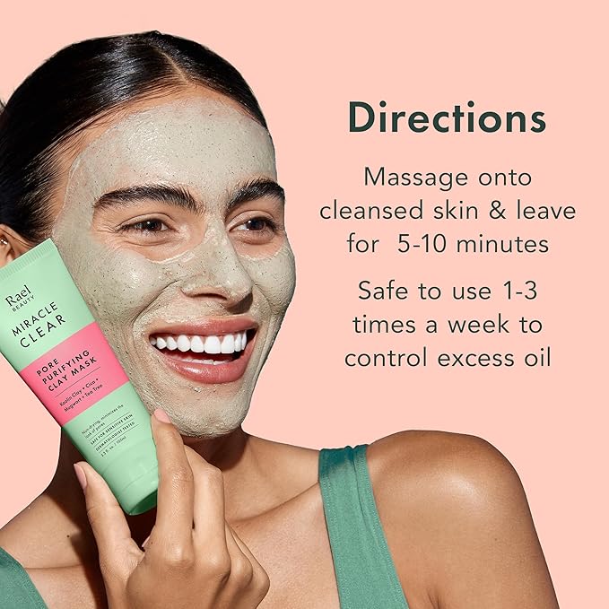 Rael Blackhead Remover, Miracle Clear Clay Mask, Exfoliating Face Wash, Pore Minimizer, Gentle and Hydrating, with Tea Tree, Vegan, Korean Skin Care (3.3 fl oz)