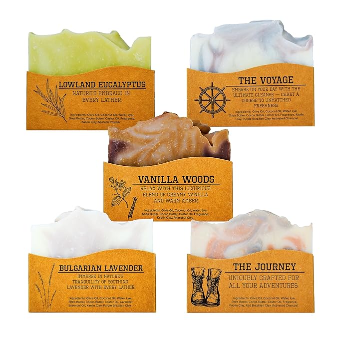 CompassSoap Natural Bar Soap for Women & Men | Skin-Friendly, Hand Made Soap Bar Gift Set | Best Exfoliating and Cleansing Bar Soap for Men & Women | 5 Oz. Variety Pack of 5