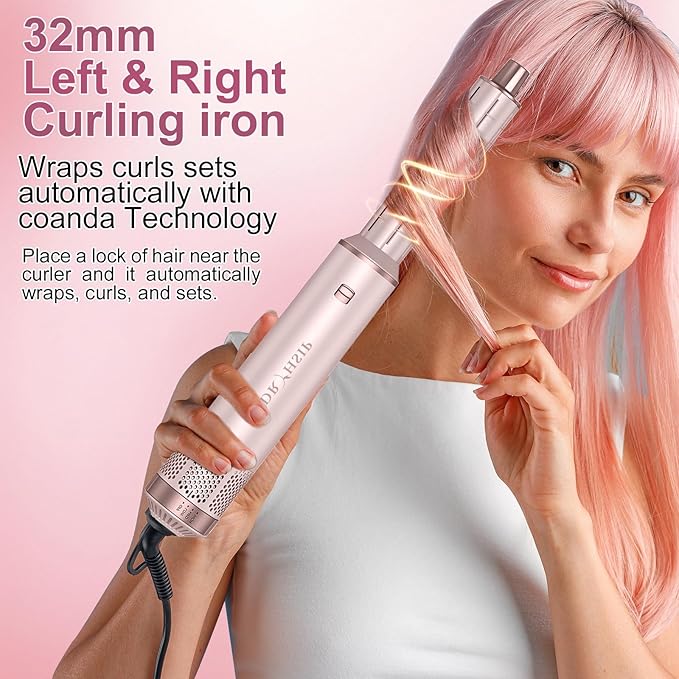 5 in 1 Hot Air Brush - Blow Dryer Brush & Air Curling Wrap Styler with Negative Ion Technology, Hair Dryer Brush for Drying, Curling, Straightening & Styling, Professional Hair Styling Tools