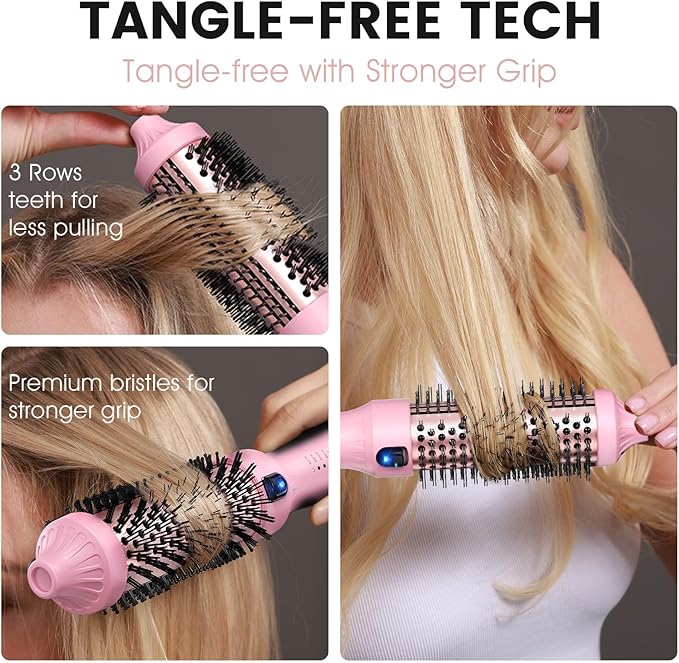 Thermal Brush for Less Damage, 1.5 Inch Heated Round Brush for Blowout Look, Heated Curling Styler with 800M Negative Ions & Ceramic for Volumizing, Easy to Use, Dual Voltage (Youthful Pink)