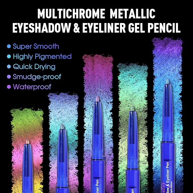 UCANBE Chameleon Eyeshadow & Eyeliner Gel Pencil - Multichrome Shifting Colors Metallic Glitter Eye Makeup,Waterproof Long-Lasting Smudge-Proof Multi-Dimensional Color (Electric Blue to Royal Purple)