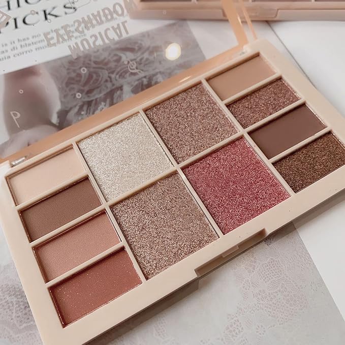 12 Colors Velvety Smooth Eyeshadow Palette, Red Brown Wine Nude Matte & Shimmer Eye Shadow Shades, Highly Pigmented Blendable Waterproof Long-Lasting Glam Eye Makeup Palette for Women, 02#