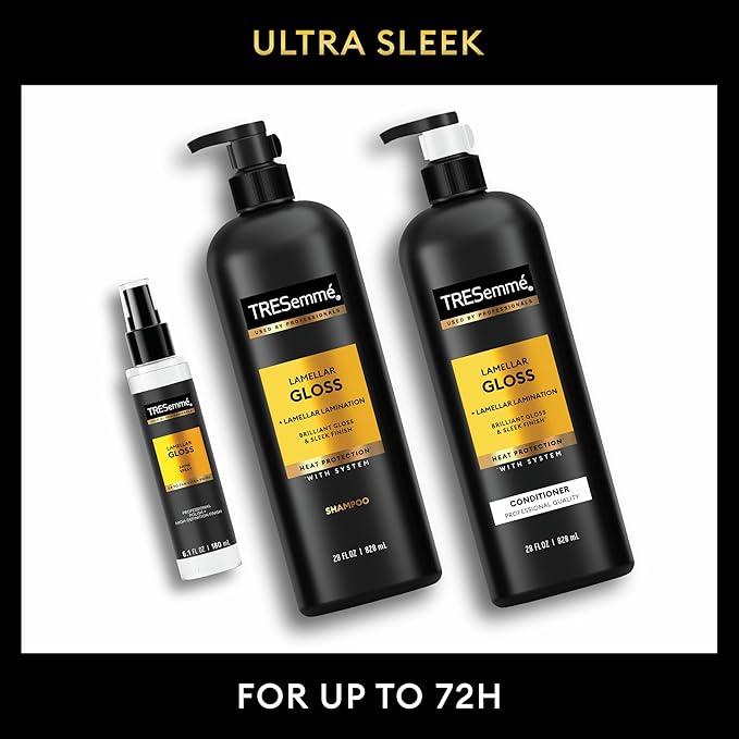 TRESemmé Lamellar Gloss Shampoo, Conditioner and Shine Spray for Brilliant Gloss & Sleek Finish Ultimate Shine with Heat Protection, 3 pack